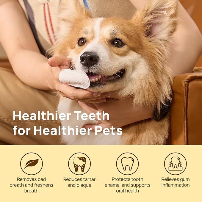 HICC PET Teeth Cleaning Wipes for Dogs  Cats, Remove Bad Breath by Removing Plaque and Tartar Buildup No-Rinse Dog Finger Toothbrush, Disposable Gentle Cleaning  Gum Care Pet Wipes, 50 Counts