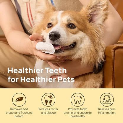 HICC PET Teeth Cleaning Wipes for Dogs  Cats, Remove Bad Breath by Removing Plaque and Tartar Buildup No-Rinse Dog Finger Toothbrush, Disposable Gentle Cleaning  Gum Care Pet Wipes, 50 Counts