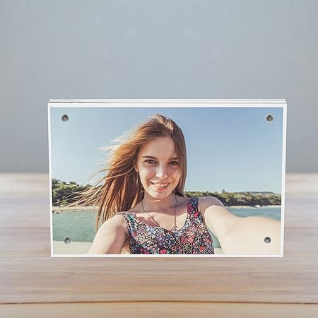 PATIKIL 5.1" x 7.1" x 0.8" Acrylic Picture Frame, Magnetic Photo Frames Display Double Sided for Family Home Office, Clear