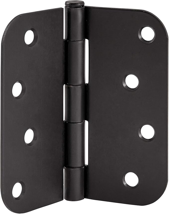 2-Pack 4-Inch x 4-Inch Interior Door Hinges with 5/8-Inch Radius, Matte Black, Heavy Duty Steel Construction, Left- or Right-Handed – Design House, 188979