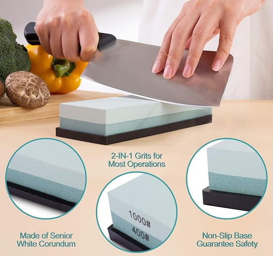 Knife Sharpening Stone 4001000 Whetstone Sharpening Stone with Non-Slip Rubber Base for Kitchen, Hunting, and Pocket Knives or Blades
