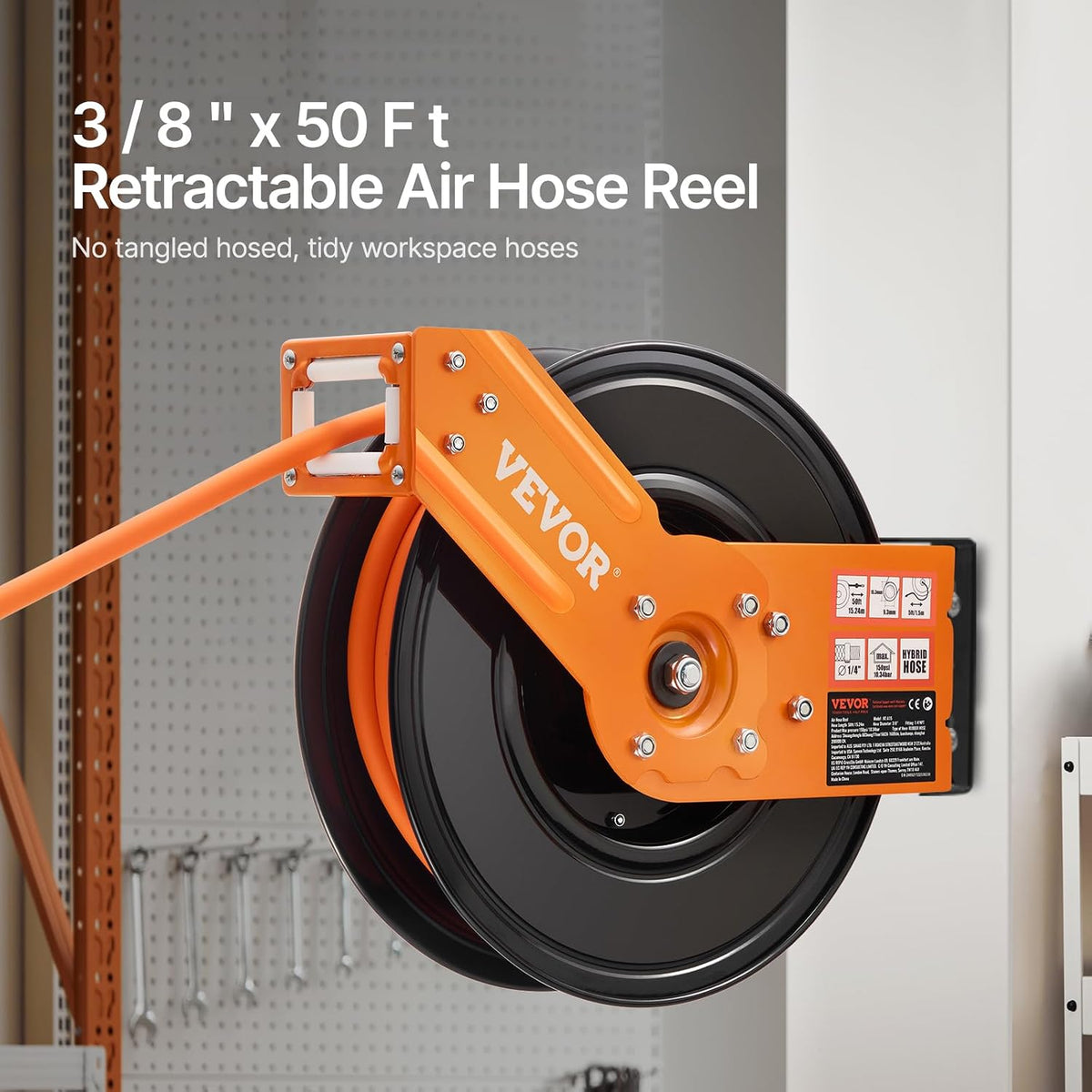 VEVOR Retractable Air Hose Reel, 3/8 in x 50 ft, 300 PSI