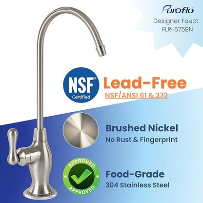 Brushed Nickel Reverse Osmosis Faucet, NSF Certified, NonAir Gap for Under Sink Water Filtration System, RO System Drinking Water Faucet, FLR-575BN