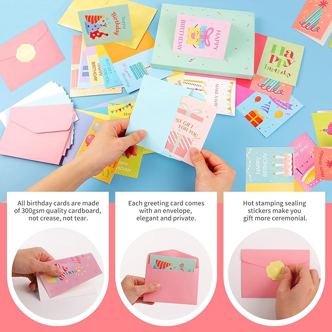 Birthday Cards Bulk - 30 PCS Unique Happy Birthday Gift Cards for Kids with Envelopes  Stickers, Birthday Greeting Cards For Women  Men, 30 Designs Gift Cards Birthday for Office, Family, Kids, Friends