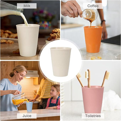 uxcell 4 Pcs Simple Toothbrush Cup, 3.3 x 3.3 x 4.2 Dishwasher Safe Bathroom Tumbler Reusable Plastic Cup Set for Storing Toothpaste Combs, Beige