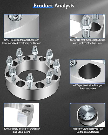 ECCPP 2X 2 inch 8 lug Wheel Spacers Adapters 8x6.5 to 8x6.5 with 916 Thread 126.15mm for Dodge Ram 2500 3500 1994-2011  for F250 F350 1988-1998 for Ford E-250 Econoline 1978-2002