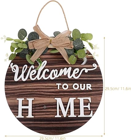 LUOZZY Wooden Welcome to Our Home Hanging Sign for Front Door Interchangeable Farmhouse Welcome Sign Rustic Wooden Hanging Sign with Changeable Ornaments