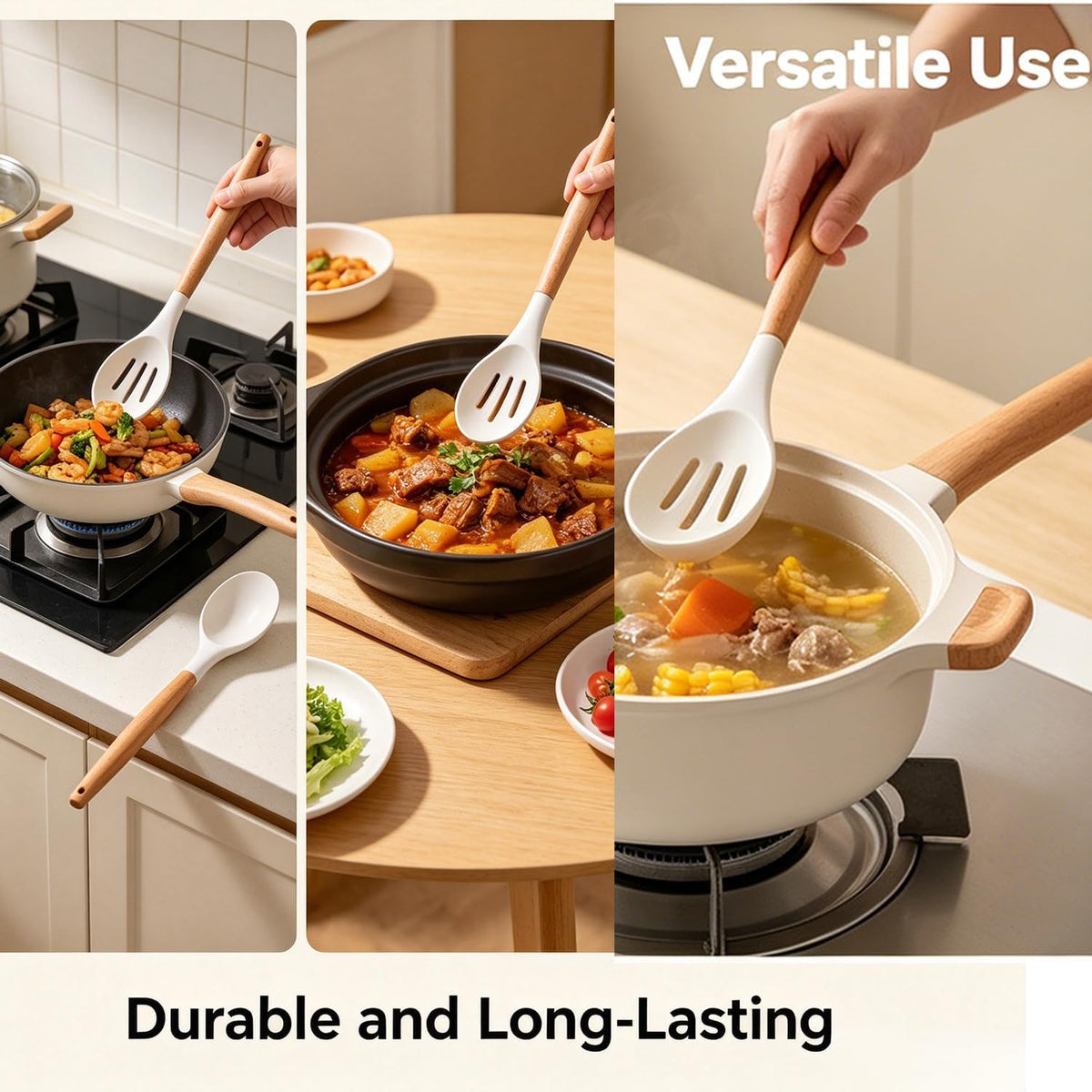 Carote 1pc Silicone Cooking Utensil with Wooden Handle, Heat Resistant Kitchen Tool for Nonstick Cookware, Durable Cooking Utensil for Everyday Kitchen Use