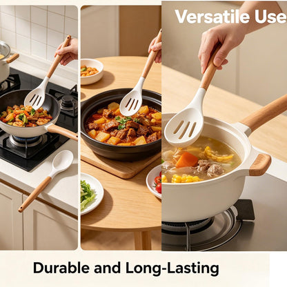 Carote 1pc Silicone Cooking Utensil with Wooden Handle, Heat Resistant Kitchen Tool for Nonstick Cookware, Durable Cooking Utensil for Everyday Kitchen Use