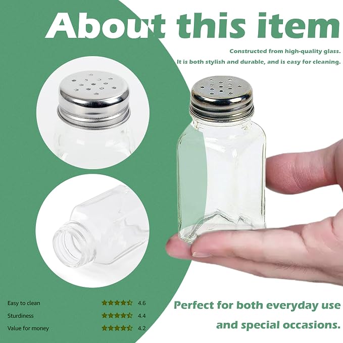 1st Choice Salt and Pepper Shakers with Stainless Tops Set of 2 (Square Shakers)