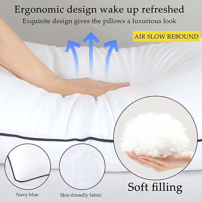 Bed Pillows for Sleeping 2 Pack, Queen Size Set of 2 for Side Back and Stomach Sleepers, Cooling Pillows,Down Alternative Filling Luxury Soft Supportive Plush Pillows (White)