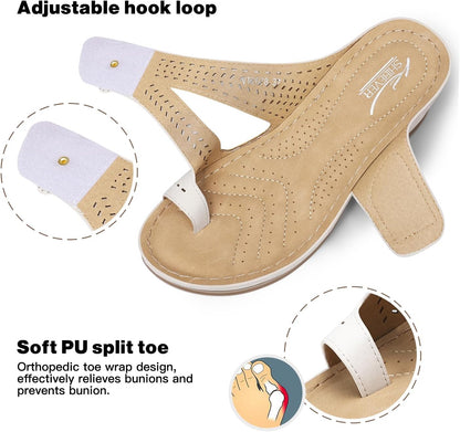 SHIBEVER Women's Wedge Sandals Comfortable: Dressy Slip-On Summer Shoes | Arch Support for All-Day Comfort - Adjustable Hook and Loop - Orthopedic Flip Flops for Casual Walking