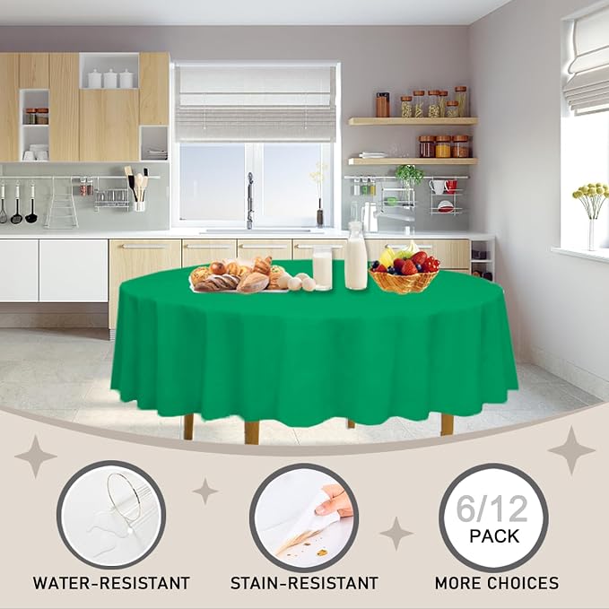 D&Z Plastic Table Cloth Disposable, 1 Green Round Tablecloth Individually Wrapped for Indoor&Outdoor, 84 Inch Table Cover for Party, Picnic, Birthday, Wedding & Dinner (1 Pack)