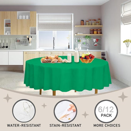 D&Z Plastic Table Cloth Disposable, 6 Pack Green Round Tablecloth Individually Wrapped for Indoor&Outdoor, 84 Inch Table Cover for Party, Picnic, Birthday, Wedding & Dinner