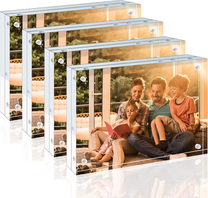 Egofine 4x6 Acrylic Frames 4 Pack, 20mm Thicker Frameless Clear Picture Frames, Double Sided Magnetic Picture Frames, Free Standing Desktop Displa