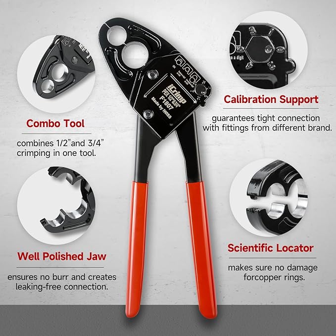 iCrimp Angle Head F1807 PEX Pipe Crimping Tool for Copper Rings - IWS-1234C(1234-inch Angle Combo Crimper), Suitable for Tight Spaces