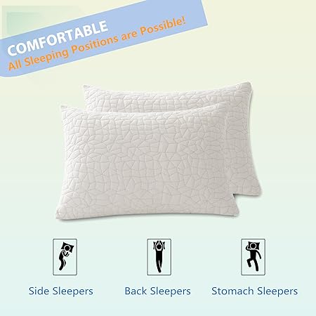 Shredded Memory Foam Pillow, Queen (1-Pack), Adjustable Bed Pillow for Side Back Stomach Sleepers,Comfy Cooling Pillow for Sleeping with Washable Cover...