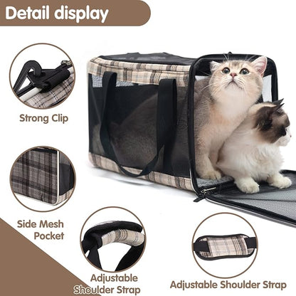 EXPAWLORER Cat Carrier Large, Soft-Sided Pet Carrier for Cat,Top Load Cat Travel Carriers for Medium Cats Under 25, Airline Approved Pet Bag Carriers Fit 2 Kitties Small Dogs