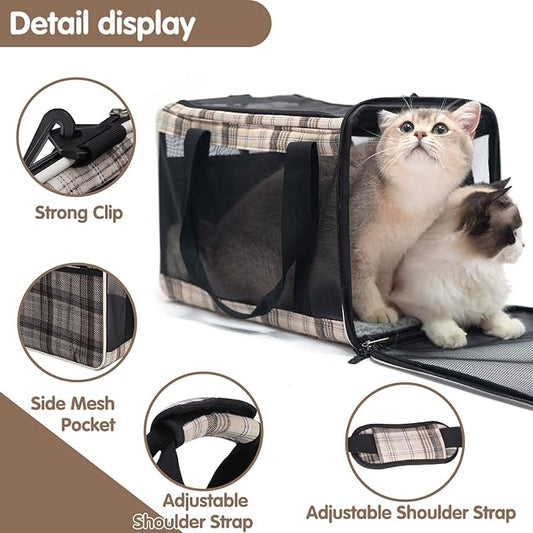 EXPAWLORER Cat Carrier Large, Soft-Sided Pet Carrier for Cat,Top Load Cat Travel Carriers for Medium Cats Under 25, Airline Approved Pet Bag Carriers Fit 2 Kitties Small Dogs
