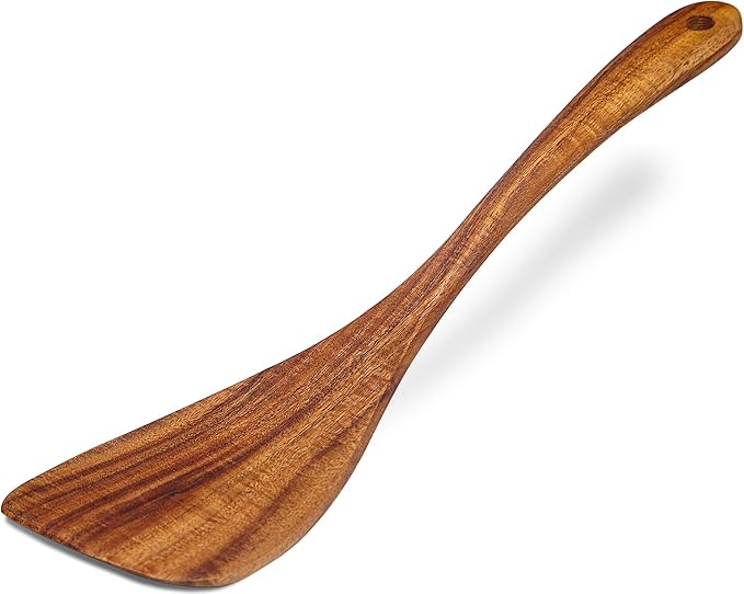 Wooden Spatula Wooden Turner Acacia Wood,Long Handle Flat Frying Spatula Handmade for Kitchen Cookware (Frying Spatula)