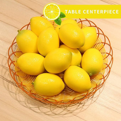 Fake Artificial Fruit Lemons Set of 12, Artificial Faux Fruits Big Size Vivid Faux Yellow Lemon Plastic Fake Yellow Lemon for Fake Fruit Bowl, Home Kitchen Table Cabinet Party Decor Photography Prop