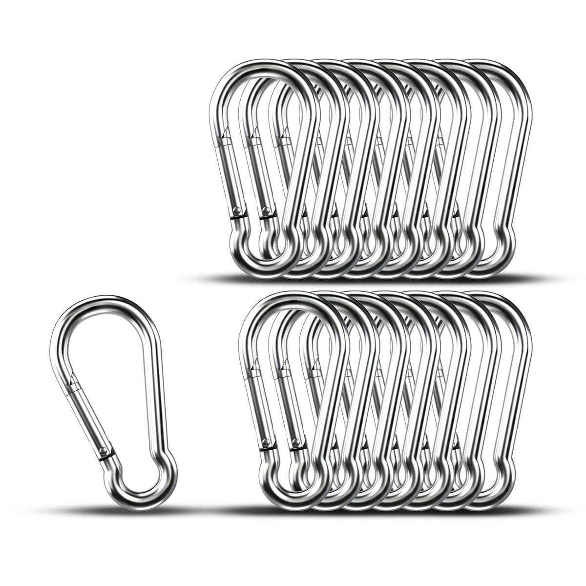 Small Carabiner Clip Hooks, 15pcs 1.97 inch Carabiners Heavy Duty, 304 Stainless Steel Spring Snap Hook Fits Camping Hiking, Metal Clips for Rope Chain Keys Rings (Some Scoring and Scratches)