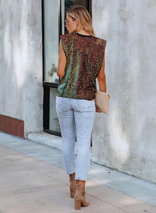 THLAI Tank Top for Women Sequin Tank Top Crop Top