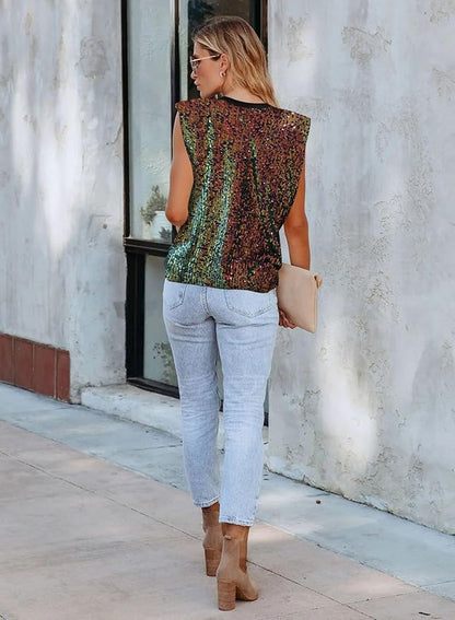 THLAI Tank Top for Women Sequin Tank Top Crop Top