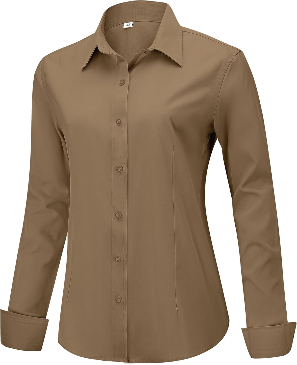 hearain Soft Wrinkle-Free Women's Button Down Dress Shirts Solid Long Sleeve Work Blouses Fit Stretch Casual Tops XXS-6XL