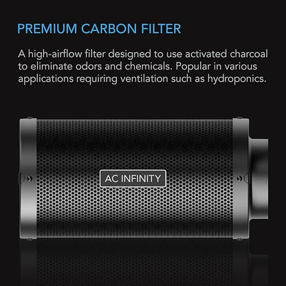 AC Infinity Air Carbon Filter 6" with Premium Australian Virgin Charcoal, for Inline Duct Fan, Odor Control, Hydroponics, Grow Rooms