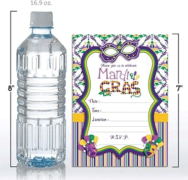 Amanda Creation Mardi Gras Masks Fill In Party Invitations, set of 20 including envelopes