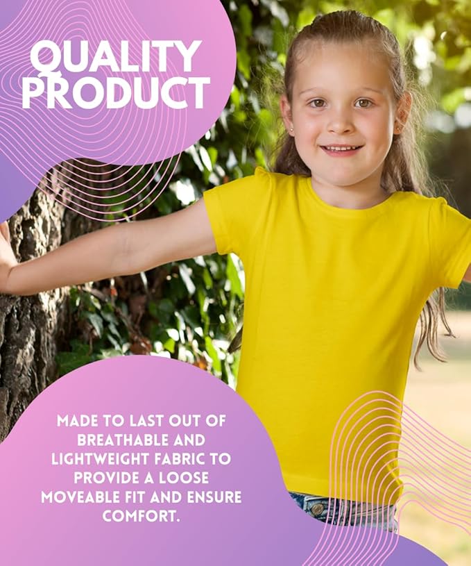 MISS POPULAR Girls 4 Pack Short Sleeve Quick Dry-Fit Moisture Wicking Active Athletic Performance Crew Neck T-Shirts