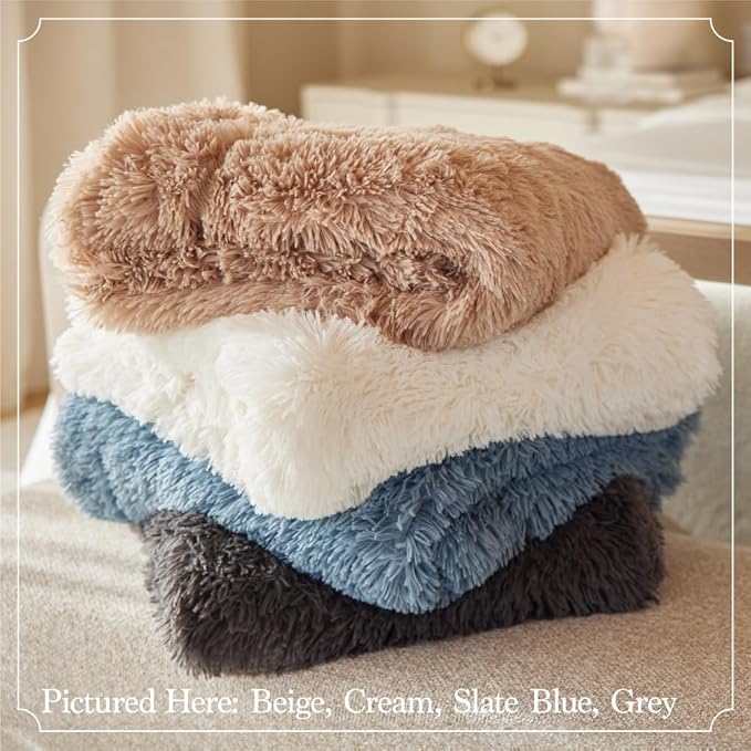 The Connecticut Home Co Throw Blanket for Couch, Soft Luxury Home Decor Shag and Sherpa, Cozy Warm Throws for Bed, Gift for Women, Bedding Accent Blankets for Sofa Beds Chair, 65x50, Dusty Rose