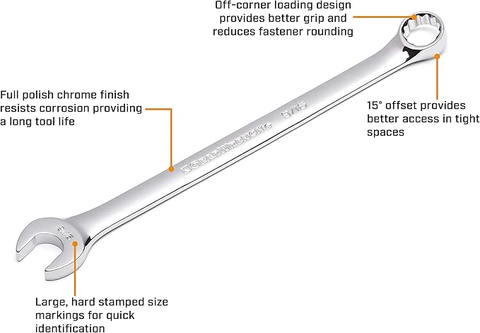 GEARWRENCH 12 Pt. Long Pattern Combination Wrench, 15mm - 81672