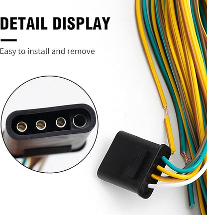 25ft Trailer Light Wiring Harness Kit, 21FT Male Plug  4FT Female Plug for Trailer Light with 4 Pin Flat Extension Connector 5 Wire Harness for Utility Boat Lights Kits