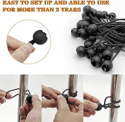 50 Pack 6 Inch Bungee Cords，Bungee Balls, Bungee Cords with Balls,Elastic String Ties for Camping, Tents, Tarp, Canopy Shelter, Wall Pipe,Holding Wire and UV Resistant,Tarp tie Down