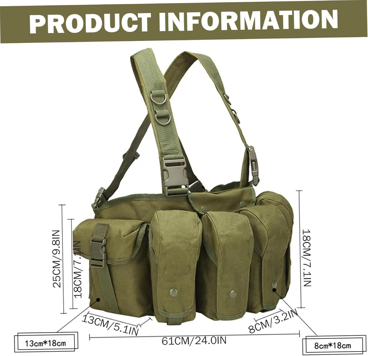 Chest Rig Adjustable Waterproof Nylon Chest Pack with Multi-Pockets Wear-Resistant Dirt-Resistant Vest for Hunting Training and Workouts..