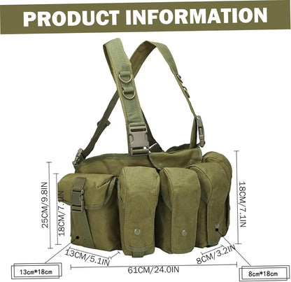 Chest Rig Adjustable Waterproof Nylon Chest Pack with Multi-Pockets Wear-Resistant Dirt-Resistant Vest for Hunting Training and Workouts..