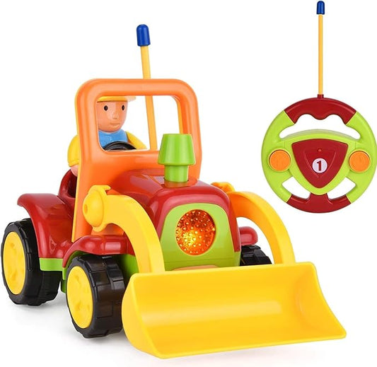 Haktoys Remote Control Bulldozer Toy for Toddlers  Easy RC Construction Tractor with Blade for Boys  Girls Ages 18 Months and Up  First Remote Control Vehicle for Kids
