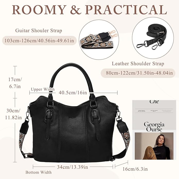 VASCHY Hobo Bags for Women, Vegan Leather Top Handle Satchel Shoulder Purse Handbag Purse with Crossbody Guitar Strap