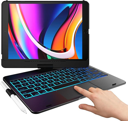 typecase Touch for iPad 9th Generation Case with Keyboard (10.2", 2021),Multi-touch Trackpad,10 Color Backlight, 360° Rotatable, Thin & Light for 8th Gen (2020),7th Gen (2019), Air 3,Pro 10.5 (Black).