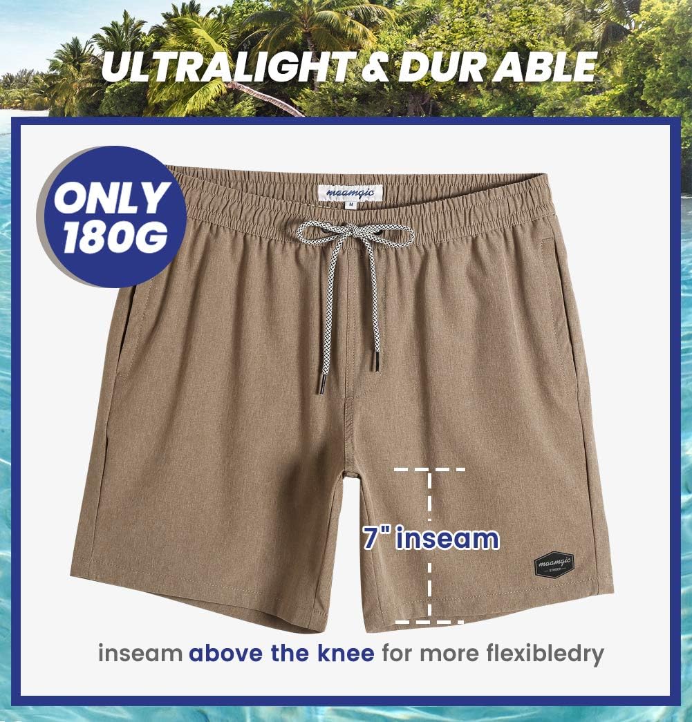 maamgic Mens 7" Stretch Swim Trunks Quick Dry Mesh Lining Swimwear Bathing Suits