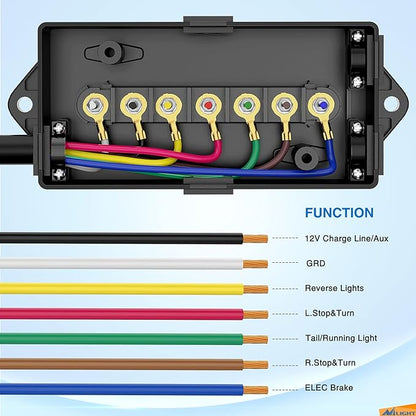 Nilight Heavy Duty 7 Way Inline Trailer Plug 8 Feet Connector Cable 7Pin RV Round Extension Wiring Harness Weatherproof Junction Box for RV Towing Car