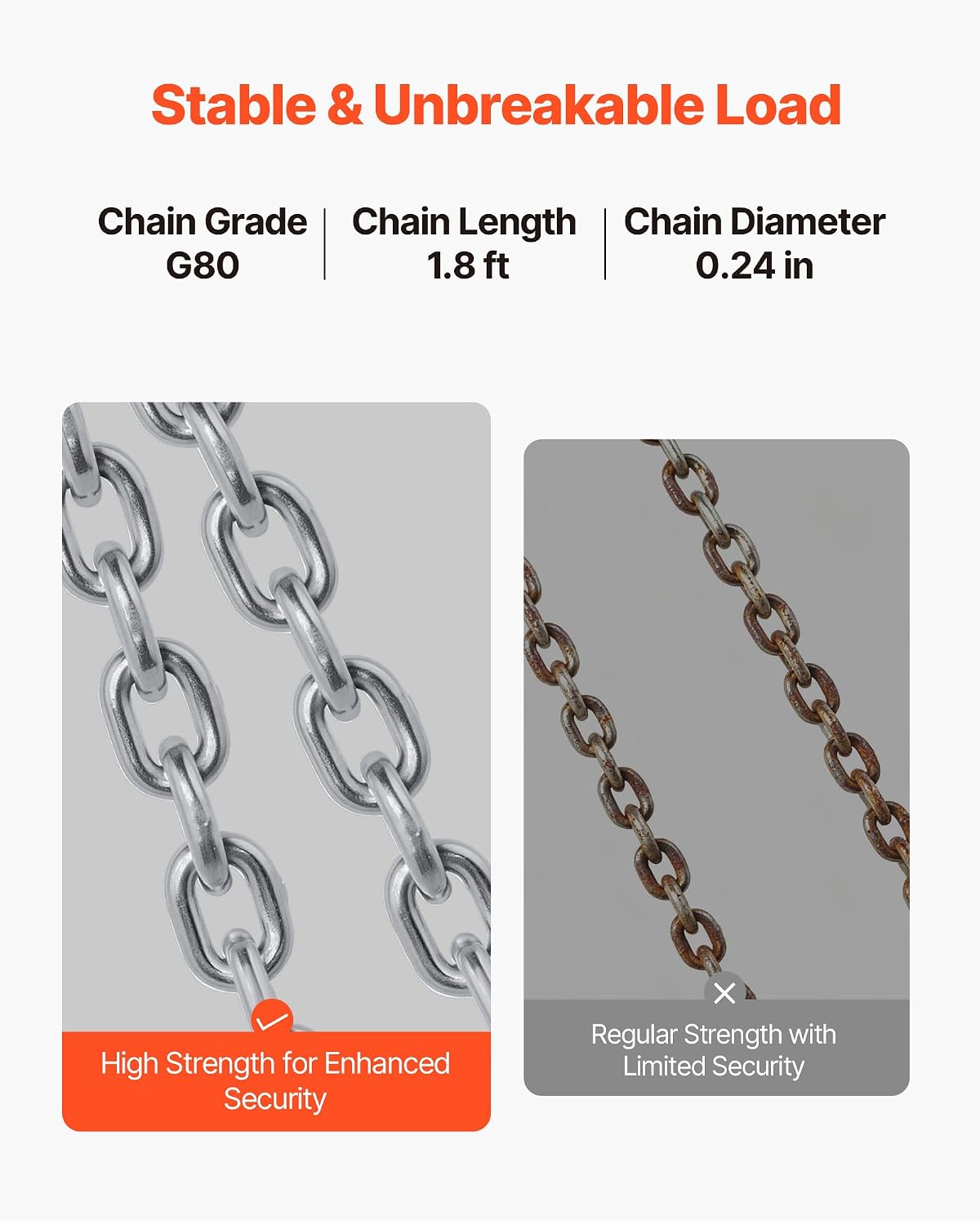 VEVOR Chain Drum Lifter, G80 Drum Lifting Chain Sling with Security Hook, 2200LBS Capacity, Drums Handling Equipment Fits for Crane Forklift, Carbon Steel Barrel Lifter for Plastic & Metal Drums