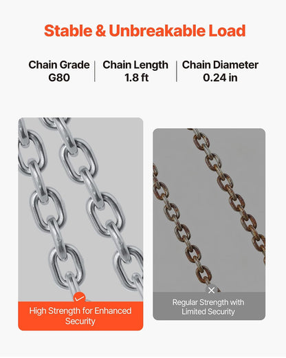 VEVOR Chain Drum Lifter, G80 Drum Lifting Chain Sling with Security Hook, 2200LBS Capacity, Drums Handling Equipment Fits for Crane Forklift, Carbon Steel Barrel Lifter for Plastic & Metal Drums
