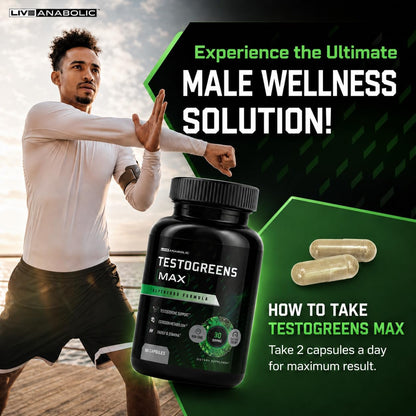 Live Anabolic - TestoGreens Max - Men’s Daily Greens Capsule Supplement, Natural Male Hormone Support, Enhanced Energy & Stamina