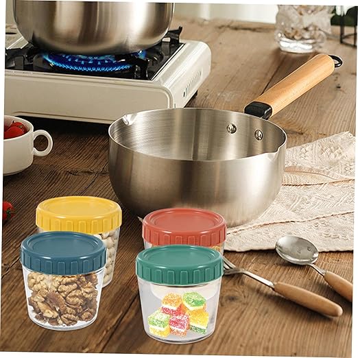 Glass Food Container 4pcs Lid Glass Jar Glass Tea Canister Yogurt Cup Coffee Canisters Cereals Container Glass Canisters with Airtight Lids Glass Sugar Container Food Jar Seal