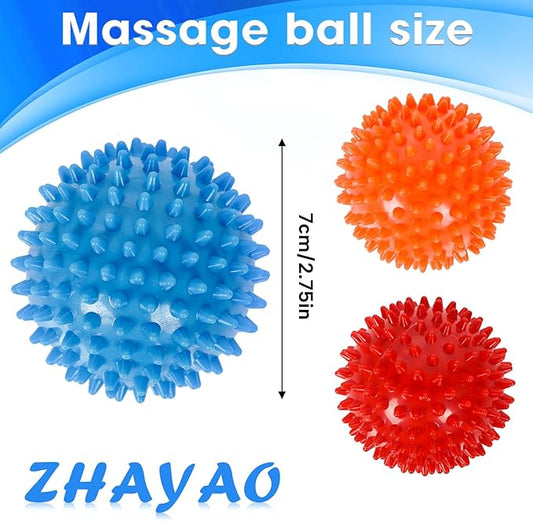 3 Pack Spiky Hard Massage Balls, Massager Rollers for Plantar Fasciitis,Muscle Soreness Massager Ball - Exercise, Neuro-Balance, Physical Therapy, 3 inches