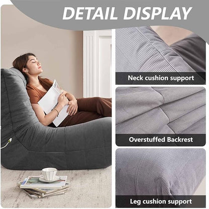 Modern Living Room, Adult Bean Bag Floor Sofa, Super Soft and Comfortable Memory Foam Lazy Sofa, Togo Recliner Furniture, Suitable for Balcony Bedroom Fireside Chair(Light Gray)