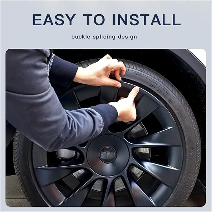 Compatible for Tesla Model 3/Y 2023 2022 2021 2020 Inch Wheel Protectors ABS Hubcap Patch Hub Cap Stickers Accessories Car Decals Exterior(Carbon Fiber Pattern)